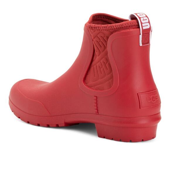 NEW UGG Boots 7 Waterproof Red SHEARLING LINED FAUX FUR FOOTBED Chelsea Rainboot - Picture 2 of 2
